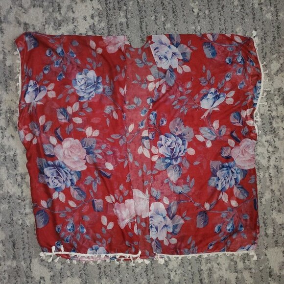 Riah Fashion Orange Floral Sleeveless Open Front Top Size - Picture 1 of 7